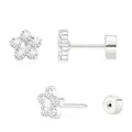 Boucles d'oreilles fleur luxueuses en laiton avec zircons et fermoir à vis sécurisé - Style Fleur (e457) / Argent