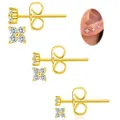 Detailed set of three gold flower stud earrings with sparkling cubic zirconia stones - Four-Petal Flower Zirconia Style (e465) / 14k / Gold