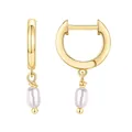 Boucles d'oreilles élégantes en laiton doré avec des perles d'eau douce ovales blanches - Style 14 / Or
