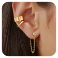 Minimalistisches Gold-Ohrklemmen-Set mit Zirkonia und Kettendetails für Damen - Gold Einzelzirkon Kette Stil (e529)