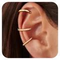 Dreiteiliges vergoldetes Ohrmanschetten-Set mit Zirkonia-Steinen und gedrehtem Design - Gold Einfacher Brillanter Gedrehter Stil (e530)