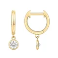 Détail de boucles d'oreilles créoles en laiton doré avec pendentif en zircone serti clos - Style 10 / Or