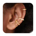 Dettaglio di ear cuff in ottone dorato con zirconi e catenelle dallo stile minimalista - Stile Catena Diamantata Intrecciata Oro (e532)