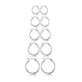 Minimalist silver hoop earring set with five pairs of varied sizes on white background - 12mm / Silver
