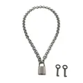 Detail of gunmetal chain necklace with rectangular padlock pendant and twin keys - Gunmetal Rectangular Lock Set / 14k / Gunmetal