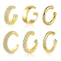 Set aus 6 vergoldeten Messing-Ohrklemmen mit Zirkonia-Mikropavé und elegantem C-Design - Geometrisches Zirkonia-Ohrklemmen-Set im Multi-Stil (e857) / 14k / 6er Set / Silber