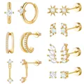 Detailansicht eines luxuriösen Ohrring-Sets aus Goldmessing mit Zirkonia und Opalen - Zirkonia Opal Ohrring Set (e1328) / 14k / 7 Paare Set / Gold