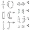 Detailansicht der silberfarbenen Ohrringe mit Zirkonia-Steinen und weißen Opalen - Zirkonia Opal Ohrring Set (e1328) / 14k / 7 Paare Set / Silber