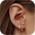 Ensemble de boucles d'oreilles argentées avec étoiles et papillons en zircone - Style Diamant Carré Rangée Trois Diamants (e616-Argent) / 14k / Ensemble trois pièces / Argent