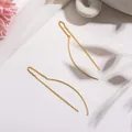 Minimalist gold plated long tassel chain earrings displayed on a white background - Minimalist Long Tassel Style (e718) / 14k / One Pair / Gold