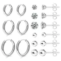 Set de 9 paires de boucles d'oreilles créoles et clous en zircone pour femmes - Ensemble de 9 Paires de Boucles d'Oreilles (e751) / Argent