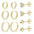 Ensemble détaillé de quatre boucles d'oreilles dorées avec zircone et créoles - Ensemble de 4 Paires de Boucles d'Oreilles (e752) / Or