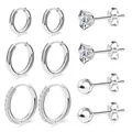 Ensemble de 5 paires de boucles d'oreilles argentées avec créoles et clous en zircone - Ensemble de 5 Paires de Boucles d'Oreilles (e752) / Argent
