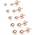 5-pair set of polished rose gold bead earrings in varying sizes on white background - 5 Pairs Ball Stud Earring Set (e753) / Rose Gold