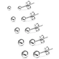 Set of five polished silver stud earrings in various sizes with butterfly backings - 5 Pairs Simple Ball Stud Set (e753) / White Gold