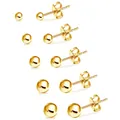 Detailed set of five graduated gold-plated brass ball studs with butterfly backs - 5 Pairs Sphere Stud Earring Set (e753) / Gold