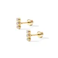 Gold plated brass stud earrings with three vertical cubic zirconia and screw-back design - Triple Stone Vertical (c106)