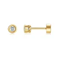 Detailed side view of 18K gold plated brass stud earrings with cubic zirconia inlay - Bubble Round Style (c113) / 14k / 1 Pair Pack / Gold