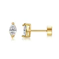 Close-up of gold brass palm flower stud earrings featuring marquise-cut cubic zirconia stones - Marquise Prong Set (c115) / 14k / 1 Pair Pack / Gold