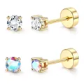 Boucles d'oreilles clous en laiton doré avec zircone cubique et cristaux aurore boréale - Style Zircon Blanc Et Pierre Aurore (c122) / 14k / 1 Paire / Or