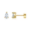 Detailed view of pear-cut zircon earrings with 18k gold plating and three-prong setting - Pear Teardrop Style (c116)