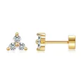 Detail of 18K gold brass stud earring with a three-stone zircon flower cluster design - Triangle Cluster (c120) / 14k / 1 Pair Pack / Gold