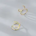 Minimalist gold-plated double-line ear cuffs shown on a clean grey background - Minimalist Ear Cuffs (e882) / 2-Piece Set / Gold