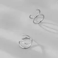 Minimalist silver double-circle spiral ear cuffs with high-gloss metallic finish - Minimalist Ear Cuffs (e882) / 2-Piece Set / Silver