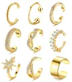 Luxus-Ohrklemmen-Set aus vergoldetem Messing mit 9 Designs und funkelnden Zirkon-Steinen - Multi-Style Ohrklemmen Set (e1213) / 14k / 9er Set / Gold