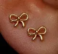 Elegante goldene Ohrstecker in Schleifenform mit Zirkonia-Inlay für Damen im Trend - Süßer Schleifen-Ohrstecker-Stil (e702) / 14k / 2 Stück/Set / Silber