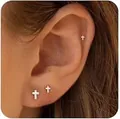Three-piece silver cross stud earring set for women shown on ear for style - Cross Combination (e697-1) / 14k / Set of 3 / Gold