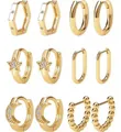 Set of 6 gold plated earrings featuring zircon insets and various geometric shapes - Geometric 9-Piece Earring Set (e1223) / 14k / 9-Piece Set / Gold