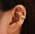 Three-piece gold-plated brass ear cuff set with minimalist and chain designs - Multi-style Ear Cuff Combination (e749) / 14k / Set of 3 / Gold
