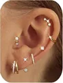 Elegante set di orecchini in ottone dorato con zirconi e earcuff per un look raffinato - Mix and Match Rhinestone Earrings (e1235) / Set di 7 / Oro