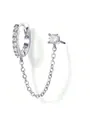 Elegante orecchino a catena in argento con cerchio di cristallo e perno lucido - Orecchino a catena collegata (e862) / 1 Pezzo / Argento