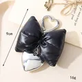 Y2K black puff bow charm with silver heart pendant for bags and phones, 9cm height - Heart Buckle Style / Black
