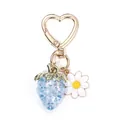 Creative light blue rhinestone strawberry keychain with gold heart clip and daisy charm - Bright Blue