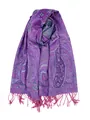 Dettaglio dello scialle pashmina jacquard paisley viola con frange decorative - Viola