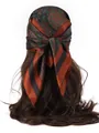 Close-up of silk-feel square scarf with burnt orange and green paisley floral patterns - Paisley - Orange and Green