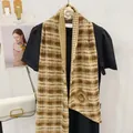 Fashionable herringbone scarf with camellia pattern for elegant commute looks - 20x160cm / Khaki Plaid Rose