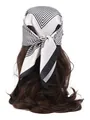 Detailed back view of a black and white geometric silk scarf tied as a hair accessory - Lines - Black and White