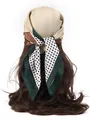 Detailed view of a satin scarf with polka dots and geometric patterns tied on hair - Line Polka Dots - Beige