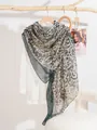 Close-up of lightweight vine print scarf in blue-grey styled on white shirt - 180*90CM / Dark Green