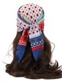 Detail of a vintage floral pattern silk-like headscarf tied on long brown hair - Contrast Floral - Wine Red