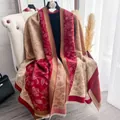 Winter floral polka dot scarf with tassels, elegant red and beige pashmina shawl for women - 185cm / Red