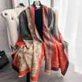 Winter floral polka dot shawl wrap with tassels and mixed color block patterns - 185cm / Orange Red