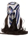 Foulard in seta blu navy con stampa nautica indossato come fascia per capelli lunghi - Fibbia in Pelle - Blu