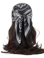 Black and white paisley print satin headscarf tied on wavy hair for elegant styling - Paisley Polka Dot - Black