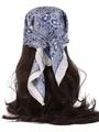 Blue and white paisley print faux silk square scarf worn as a fashion headband - Blue Porcelain Paisley - Blue
