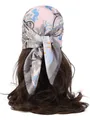 Fashionable floral faux silk headscarf for women in pink, light blue and grey tones - Paisley - Blue and Pink